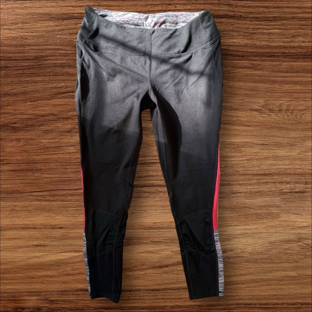 ☑️ Tangerine Black Coral Mesh Panel Athletic Leggings Women’s Size M